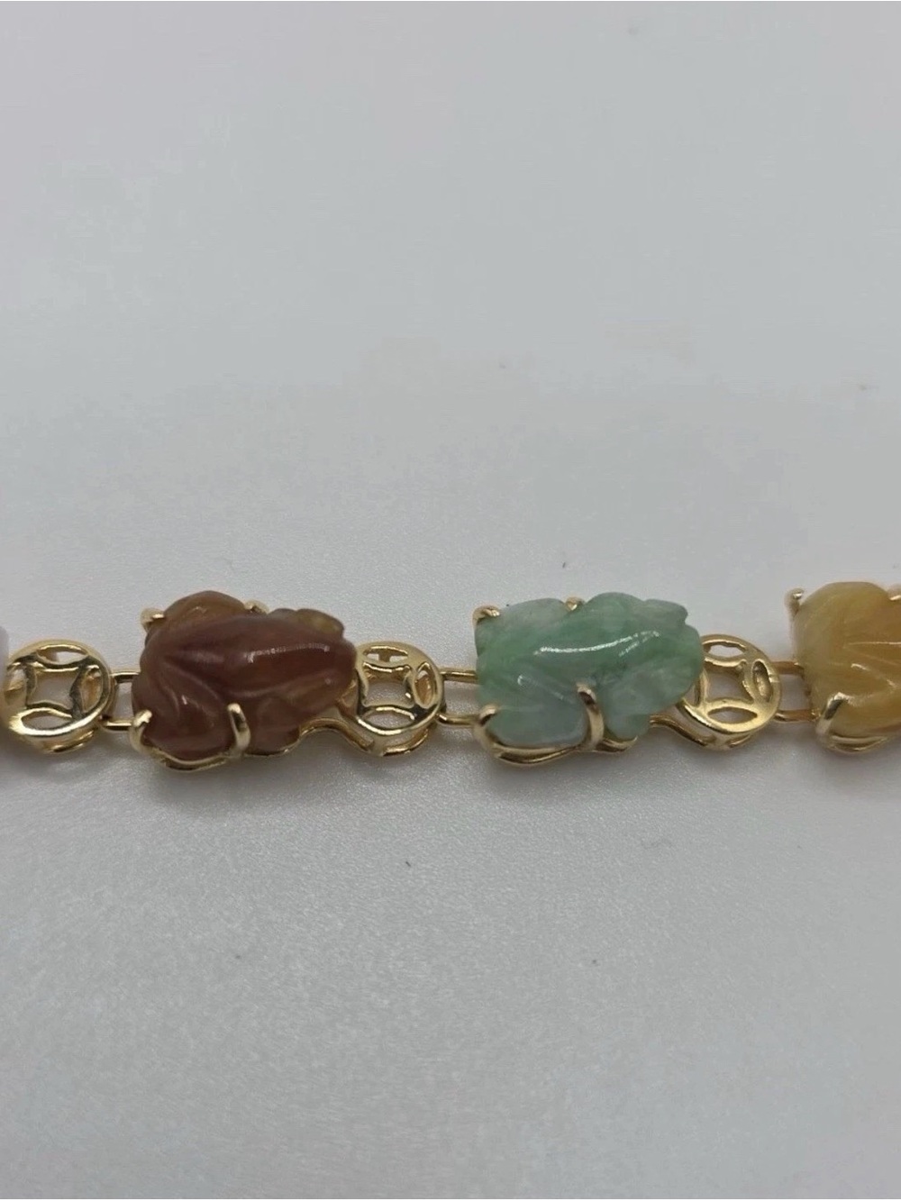 Vintage Real 14k Yellow Gold 19.4g Multicolored Frog Bracelet